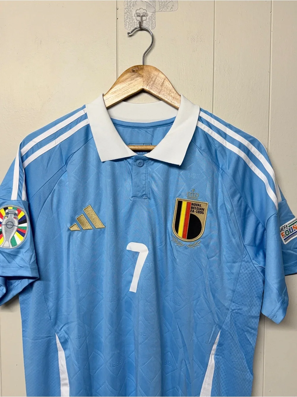 Adidas Belgium 2024 Away Jersey De Bruyne 7 Sky Blue Soccer Shirt Men L NWT